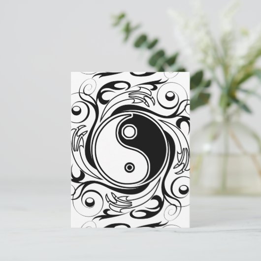 Yin & Yang Symbol Black and White Tattoo Style Postkarte (Stehend Vorderseite)