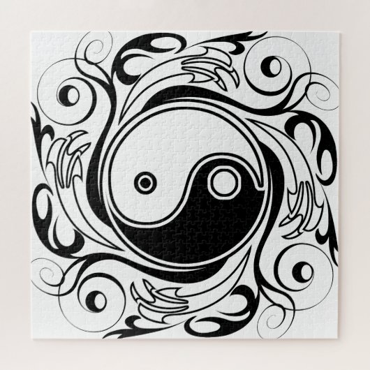 Yin & Yang Symbol Black and White Tattoo Style Puzzle (Horizontal)