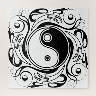 Yin & Yang Symbol Black and White Tattoo Style Puzzle