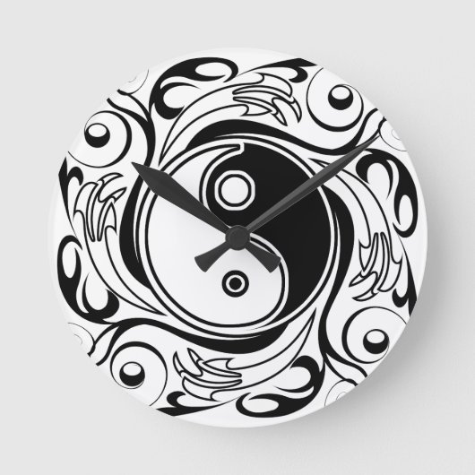 Yin & Yang Symbol Black and White Tattoo Style Runde Wanduhr (Vorderseite)
