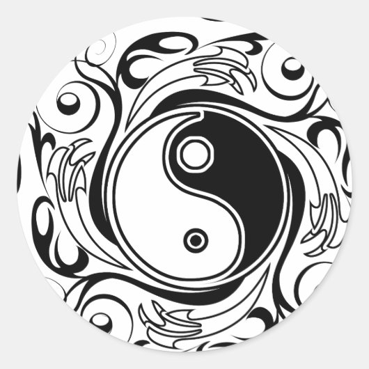 Yin & Yang Symbol Black and White Tattoo Style Runder Aufkleber (Vorderseite)