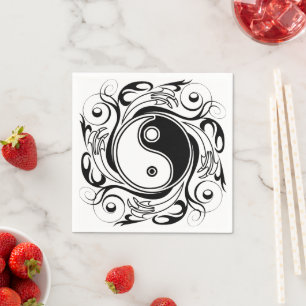 Yin & Yang Symbol Black and White Tattoo Style Serviette