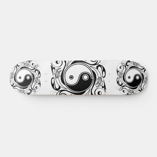 Yin & Yang Symbol Black and White Tattoo Style Skateboard (Horizontal)