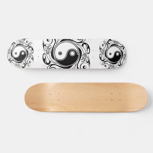 Yin & Yang Symbol Black and White Tattoo Style Skateboard (Horizontal)