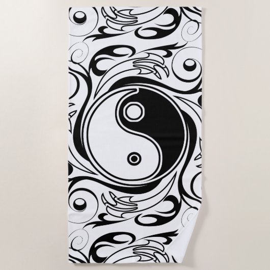 Yin & Yang Symbol Black and White Tattoo Style Strandtuch (Vorderseite)