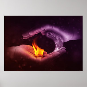 Yin Yang Symbol-Feuer-Wasser-Element-Digital-Kunst Poster