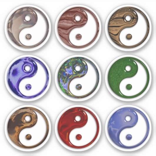 Yin Yang Symbol Glass Texture Set von 9 Aufkleber (Vorderseite)