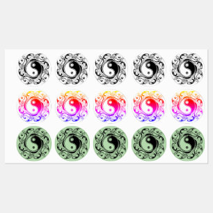 Yin & Yang-Symbol Schwarz-Weiß-Tätowierstil Etiketten
