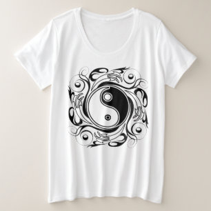 Yin & Yang-Symbol Schwarz-Weiß-Tätowierstil Große Größe T-Shirt
