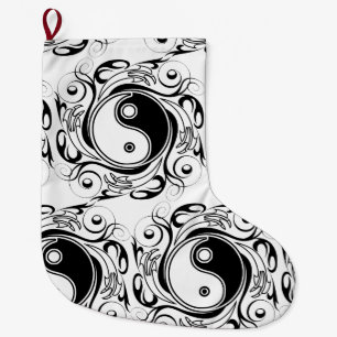 Yin & Yang-Symbol Schwarz-Weiß-Tätowierstil Großer Weihnachtsstrumpf