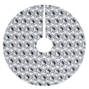 Yin & Yang-Symbol Schwarz-Weiß-Tätowierstil Polyester Weihnachtsbaumdecke