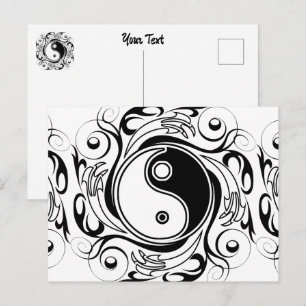 Yin & Yang Symbol Schwarz-Weiß-Tätowierstil Postkarte