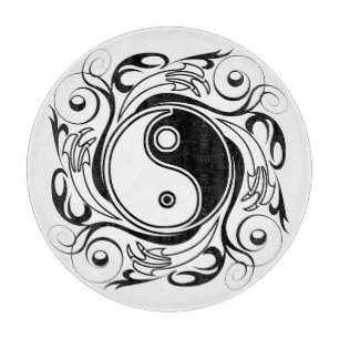 Yin & Yang Symbol Schwarz-Weiß-Tätowierstil Schneidebrett