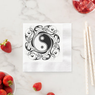 Yin & Yang-Symbol Schwarz-Weiß-Tätowierstil Serviette
