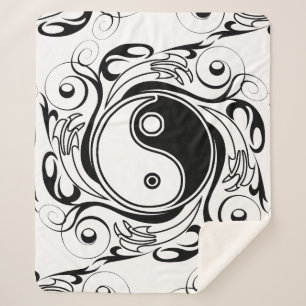 Yin & Yang-Symbol Schwarz-Weiß-Tätowierstil Sherpadecke