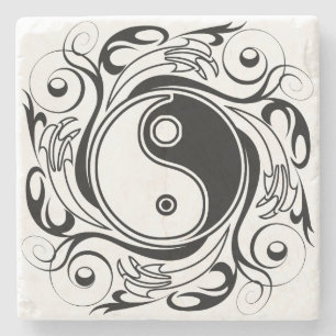 Yin & Yang-Symbol Schwarz-Weiß-Tätowierstil Steinuntersetzer