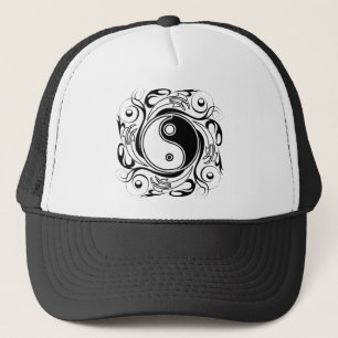 Yin & Yang-Symbol Schwarz-Weiß-Tätowierstil Truckerkappe