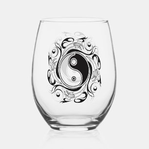 Yin & Yang-Symbol Schwarz-Weiß-Tätowierstil Weinglas Ohne Stiel
