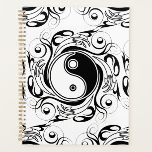 Yin & Yang Symbol Schwarz-Weiß-Tätowierungsstil Planer