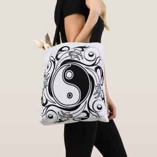 Yin & Yang Symbol Schwarz-Weiß-Tätowierungsstil Tasche