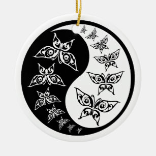 Yin Yang Tao Butterfliegen Keramik Ornament