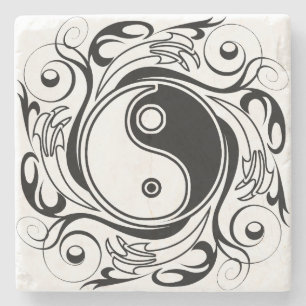 Yin Yang Tattoo Ornamental Style Steinuntersetzer