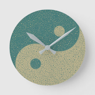 Yin Yang Tee Beige Musiknoten Runde Wanduhr