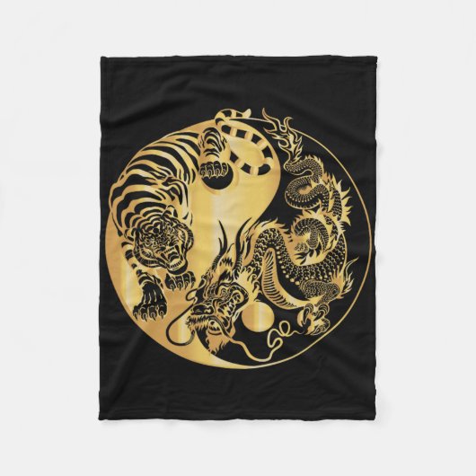 Yin Yang Tiger Drache Gold Fleecedecke (Vorderseite)