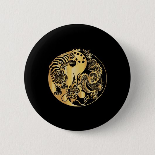 Yin Yang Tiger Dragon Gold Button (Vorderseite)