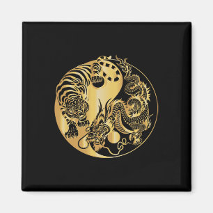 Yin Yang Tiger Dragon Gold  Magnet
