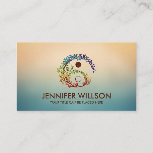 Yin Yang Tree Branch Rainbow-Blätter Visitenkarte (Vorderseite)