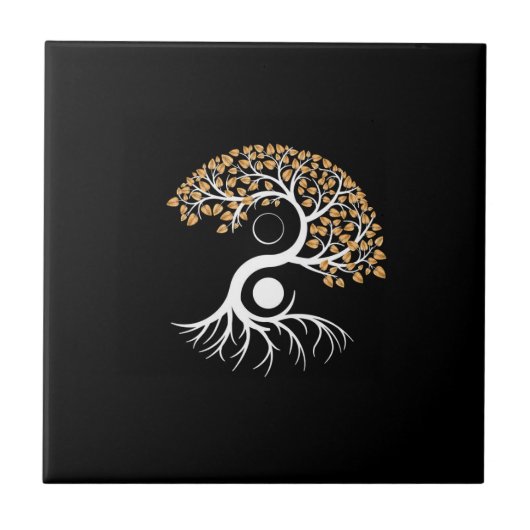 Yin Yang Tree - Goldene Blätter Fliese (Vorderseite)