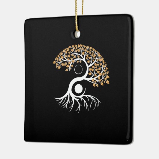 Yin Yang Tree - Goldene Blätter Keramikornament (Links)