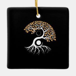 Yin Yang Tree - Goldene Blätter Keramikornament