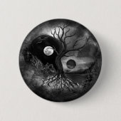 Yin Yang Tree Landscape Black and White Button (Vorderseite)