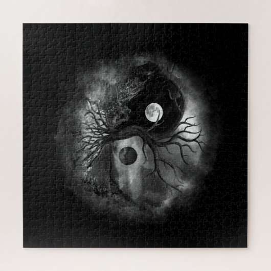 Yin Yang Tree Landscape Black and White Puzzle (Horizontal)