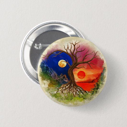 Yin Yang Tree Landscape Button (Vorne & Hinten)