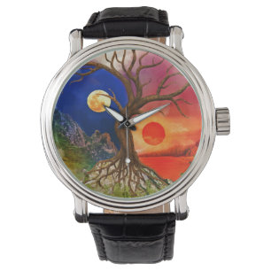 Yin Yang Tree Landschaft Armbanduhr