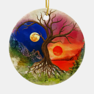 Yin Yang Tree Landschaft Keramik Ornament