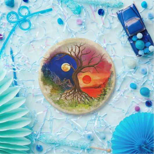 Yin Yang Tree Landschaft Pappteller (Party)