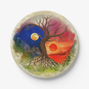 Yin Yang Tree Landschaft Pappteller
