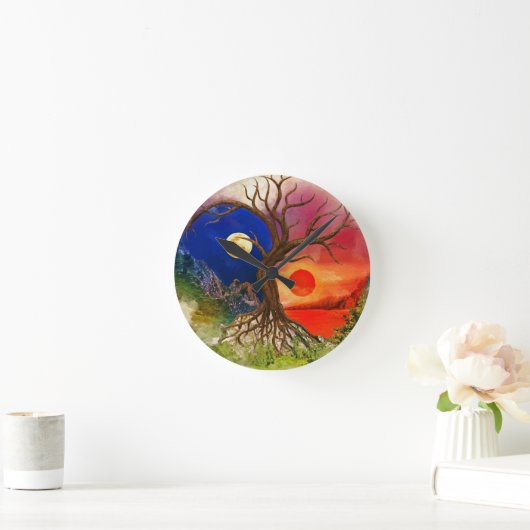 Yin Yang Tree Landschaft Runde Wanduhr (Zuhause)