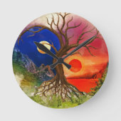 Yin Yang Tree Landschaft Runde Wanduhr (Vorderseite)