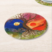 Yin Yang Tree Landschaft Runder Pappuntersetzer (Angewinkelt)