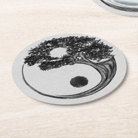 Yin Yang Tree Leinwand Runder Pappuntersetzer (Angewinkelt)