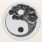 Yin Yang Tree Leinwand Runder Pappuntersetzer (Vorderseite)
