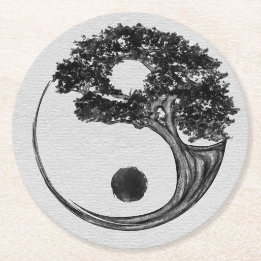 Yin Yang Tree Leinwand Runder Pappuntersetzer (Vorderseite)