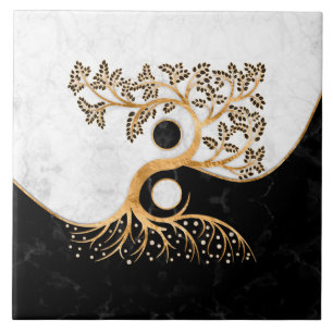 Yin Yang Tree - Marbles and Gold Fliese