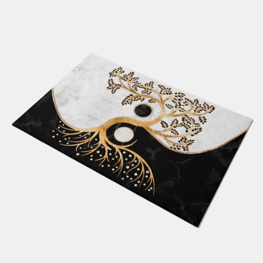 Yin Yang Tree - Marbles and Gold Fußmatte (Schrägansicht)