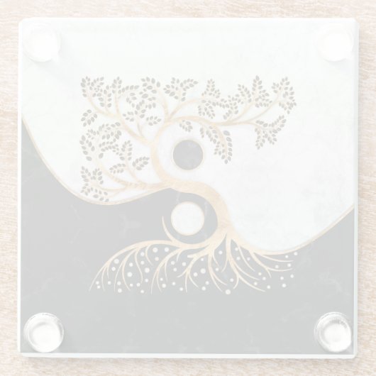 Yin Yang Tree - Marmor und Gold Glasuntersetzer (Rückseite)